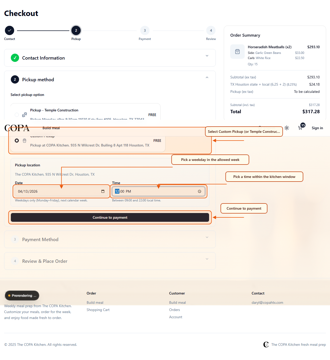 Illustration: checkout pickup step with two options and date time
